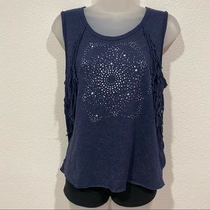 american eagle blue star astronomy galaxy fringe sleeveless tank top shirt